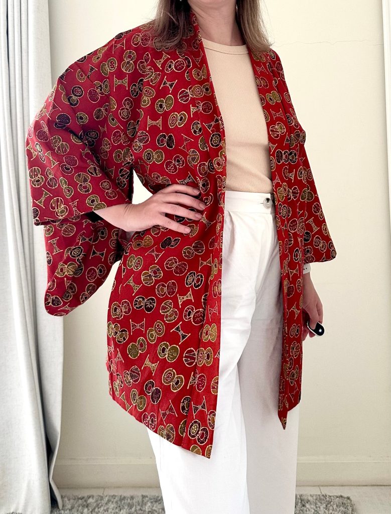 Silk Vintage Hahori Винтажное хаори из хлопка в темно-оранжевом цвете традиционным рисунком